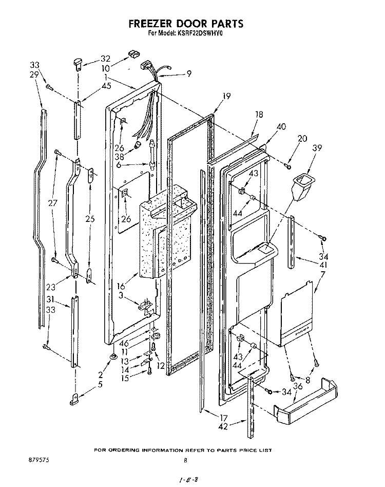 FREEZER DOOR Diagram and Parts List for KSRF22DSWHY0  KitchenAid Refrigerator