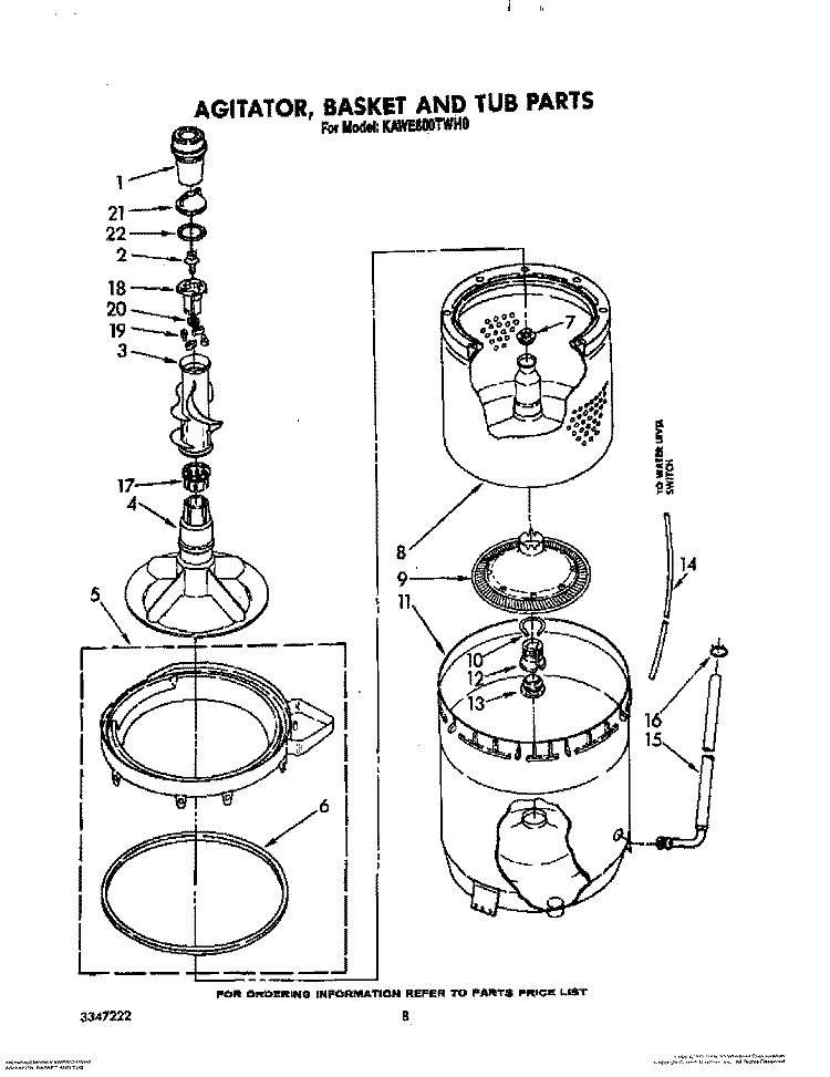 AGITATOR, BASKET AND TUB Diagram and Parts List for KAWE800TWH0  KitchenAid Washer