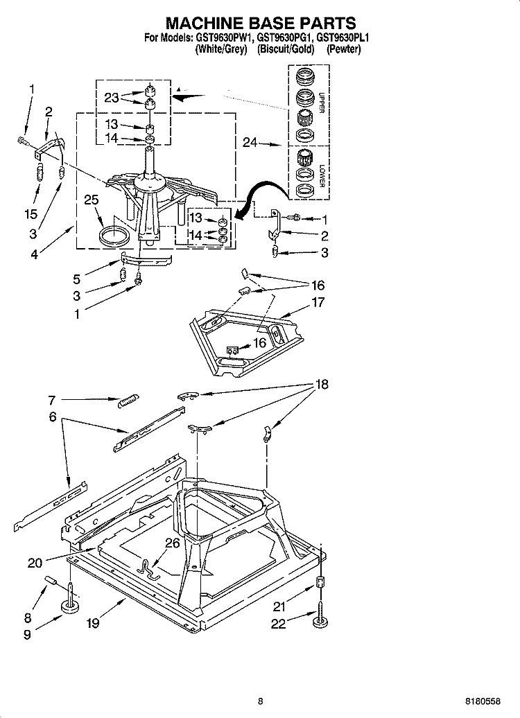 MACHINE BASE PARTS Diagram and Parts List for GST9630PL1  Whirlpool Washer