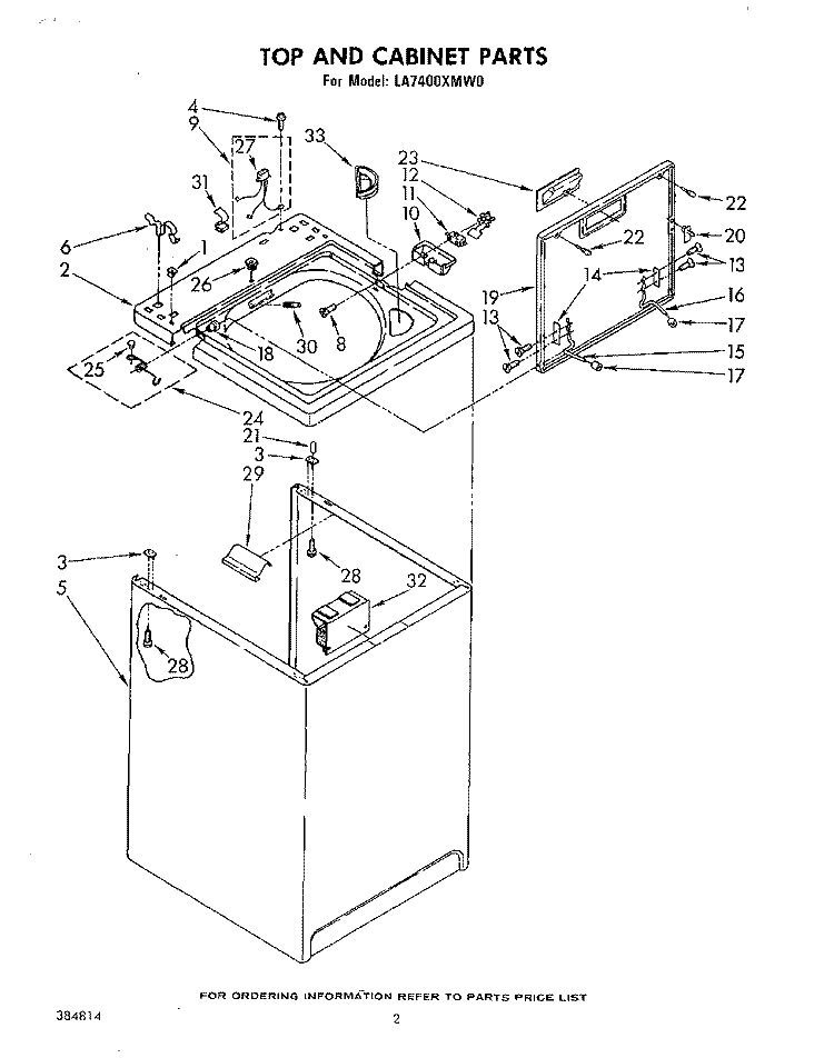 TOP AND CABINET , LITERATURE AND OPTIONAL Diagram and Parts List for LA7400XMW0  Whirlpool Washer