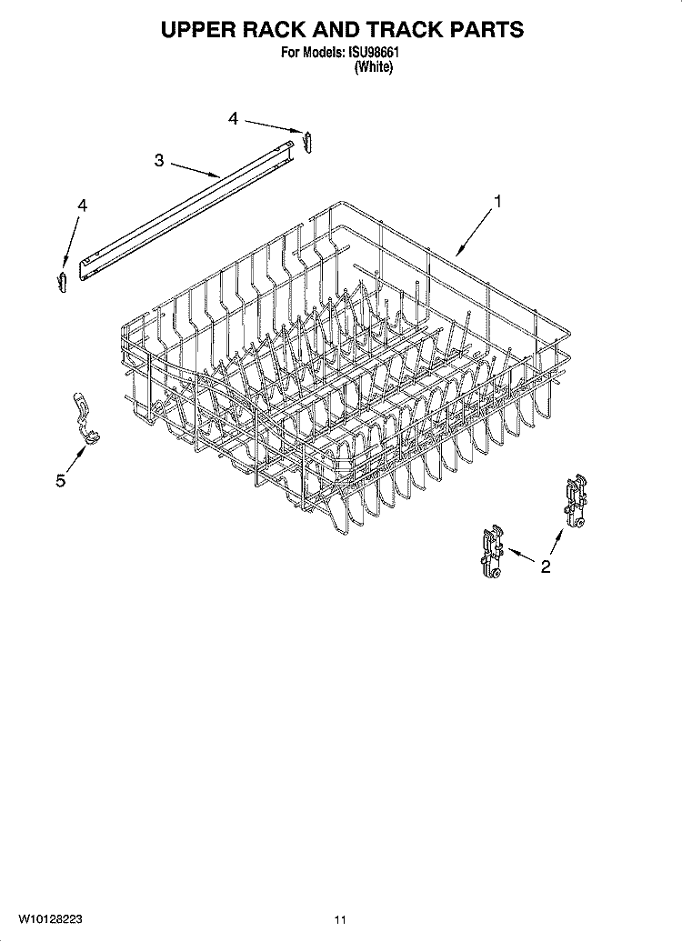 UPPER RACK AND TRACK PARTS Diagram and Parts List for ISU98661  Inglis Dishwasher