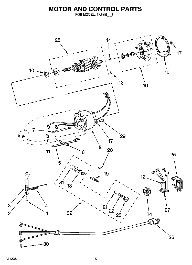 MOTOR AND CONTROL PARTS, OPTIONAL PARTS Diagram and Parts List for 5K5SSWH3  KitchenAid Mixer