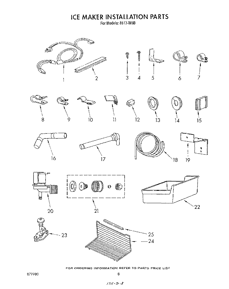 ICE MAKER INSTALLATION Diagram and Parts List for 8617W0B  Roper Refrigerator