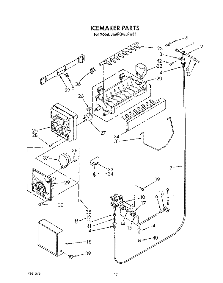 ICEMAKER, LIT/OPTIONAL Diagram and Parts List for JWARG480PW01  Whirlpool Refrigerator