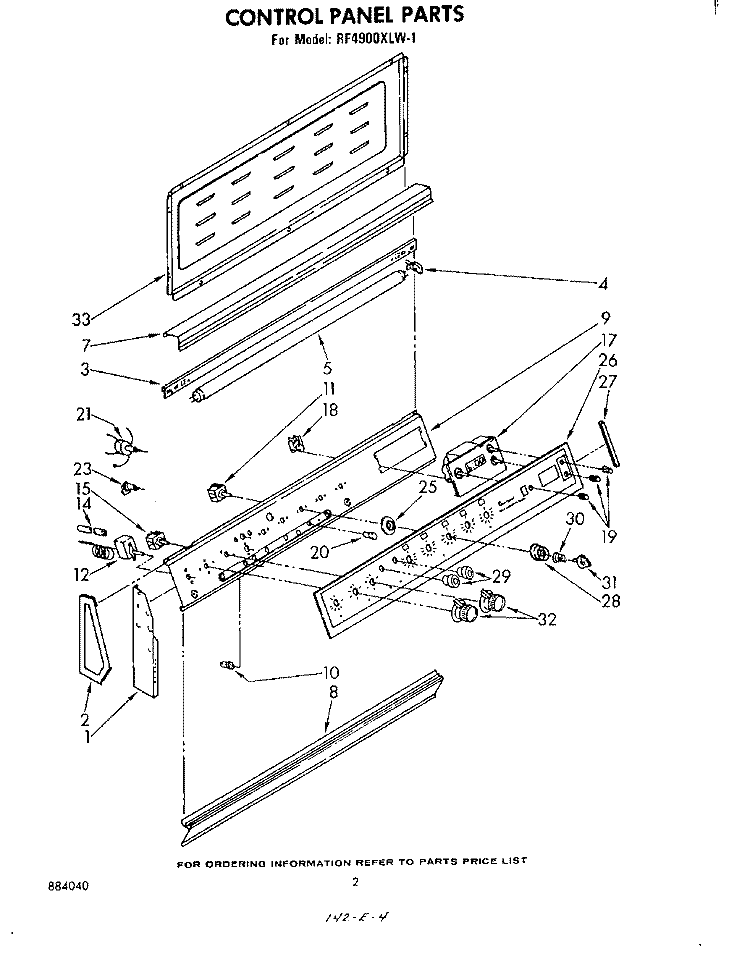 CONTROL PANEL Diagram and Parts List for RF4900XLW1  Whirlpool Range