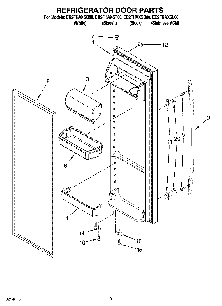 REFRIGERATOR DOOR PARTS Diagram and Parts List for ED2FHAXSB00  Whirlpool Refrigerator