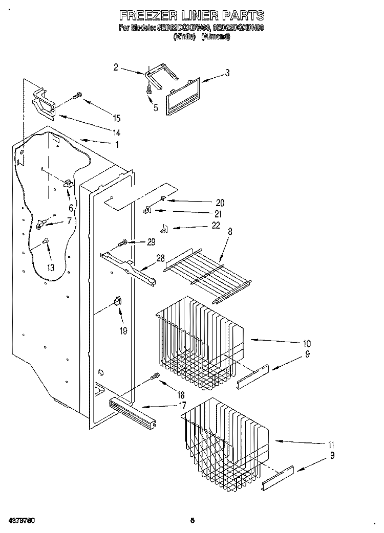 FREEZER LINER Diagram and Parts List for 8ED22DQXDW00  Whirlpool Refrigerator