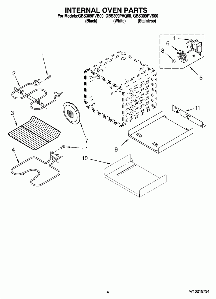 INTERNAL OVEN PARTS Diagram and Parts List for GBS309PVB00  Whirlpool Wall Oven