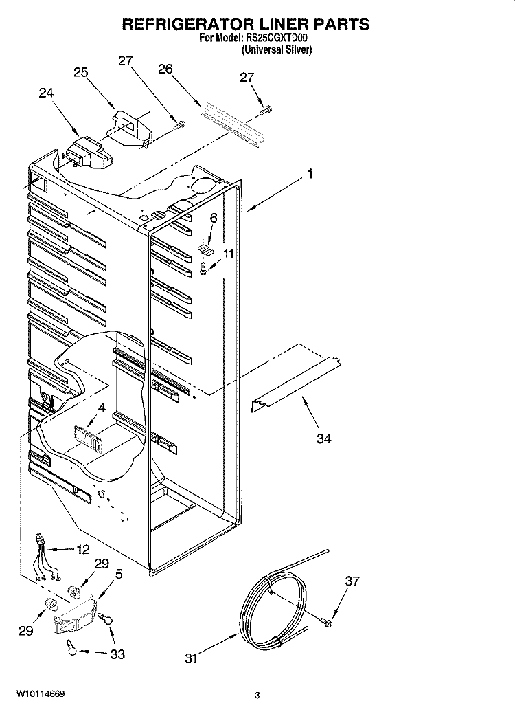 REFRIGERATOR LINER PARTS Diagram and Parts List for RS25CGXTD00  Roper Refrigerator