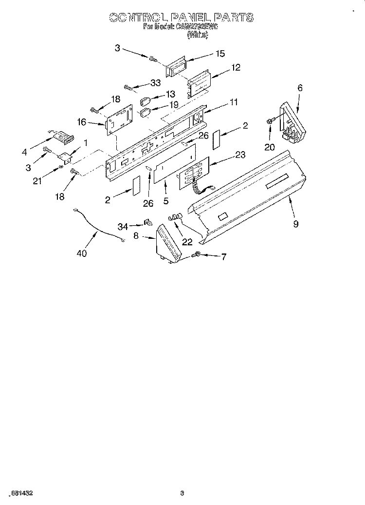 CONTROL PANEL Diagram and Parts List for CAW2792EW0  Whirlpool Washer
