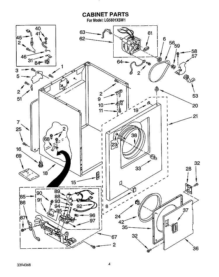 CABINET Diagram and Parts List for LG5601XSW1  Whirlpool Dryer