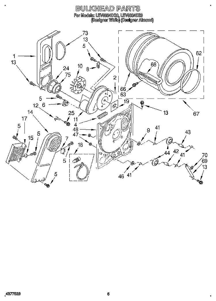 SECTION Diagram and Parts List for LEV6634DZ0  Whirlpool Dryer