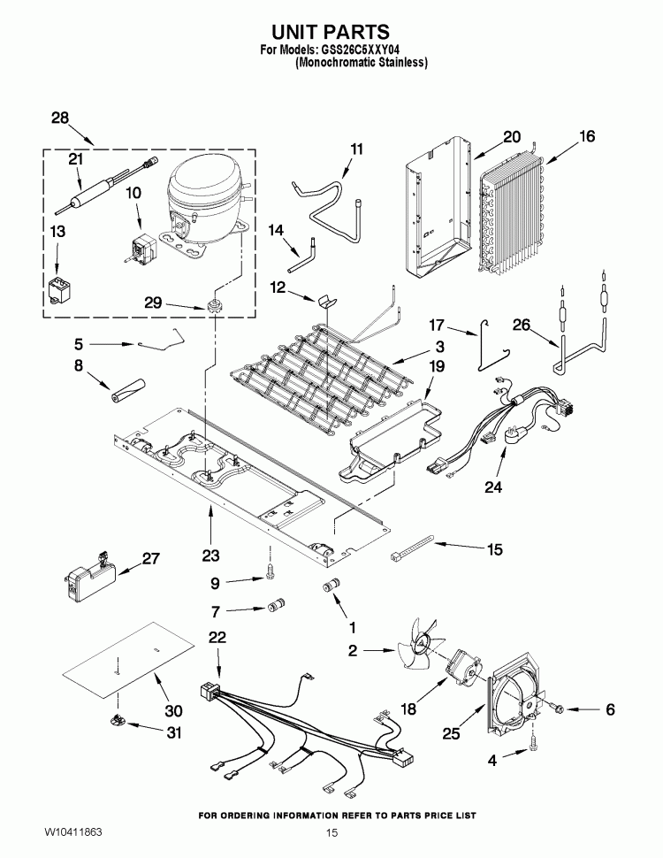 UNIT PARTS Diagram and Parts List for GSS26C5XXY04  Whirlpool Refrigerator