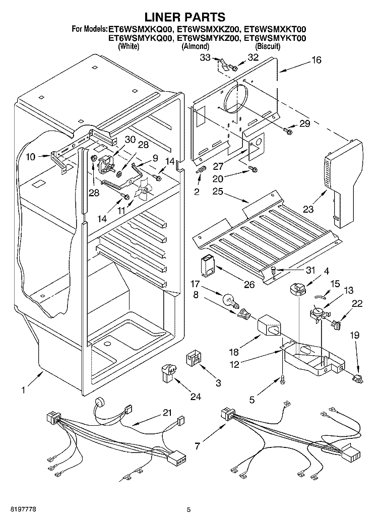 LINER Diagram and Parts List for ET6WSMXKT00  Whirlpool Refrigerator