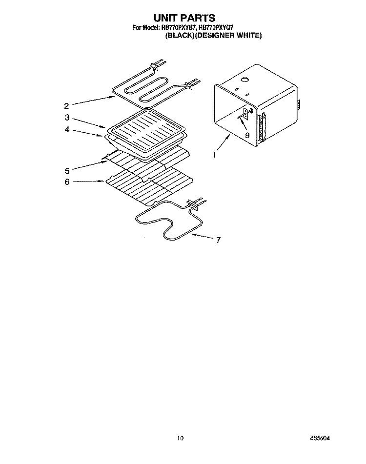 UNIT Diagram and Parts List for RB770PXYB7  Whirlpool Wall Oven