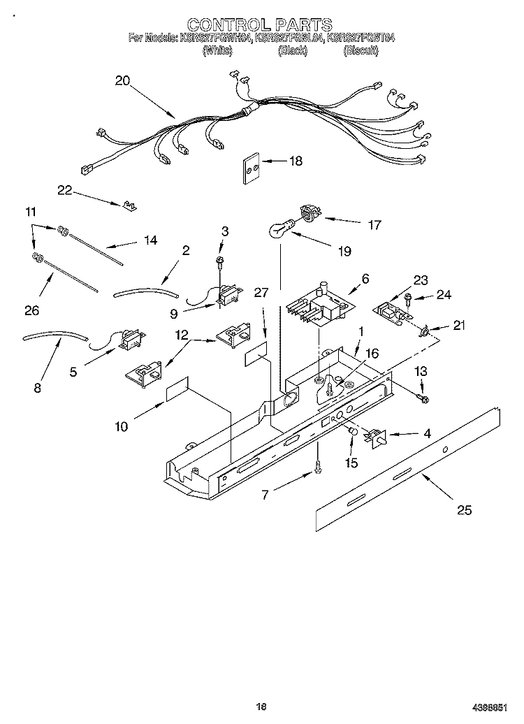 CONTROL Diagram and Parts List for KSRS27FGBL04  KitchenAid Refrigerator