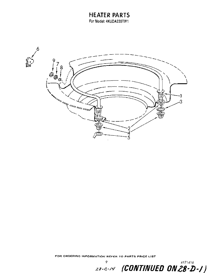 HEATER Diagram and Parts List for 4KUDA220TW1  KitchenAid Dishwasher