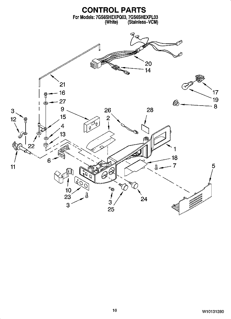 CONTROL PARTS Diagram and Parts List for 7GS6SHEXPQ03  Whirlpool Refrigerator