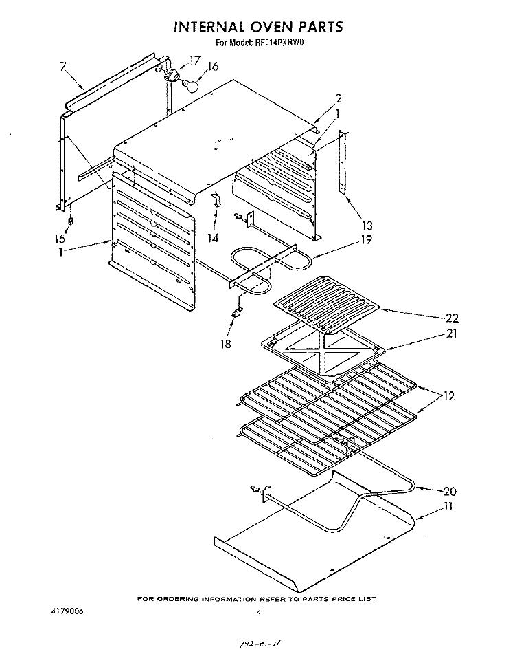 INTERNAL OVEN Diagram and Parts List for RF014PXRW0  Whirlpool Range