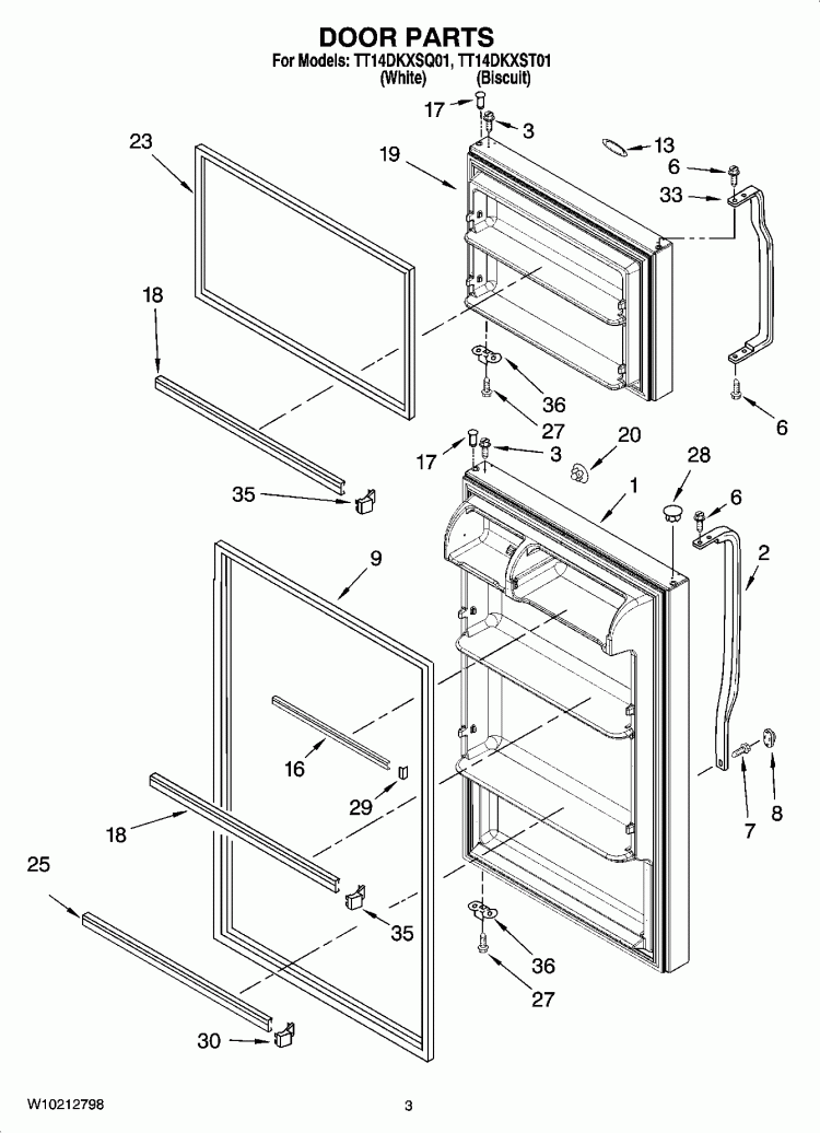 DOOR PARTS Diagram and Parts List for TT14DKXST01  Estate Refrigerator
