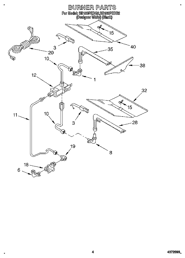 BURNER Diagram and Parts List for SB160PEDQ2  Whirlpool Wall Oven
