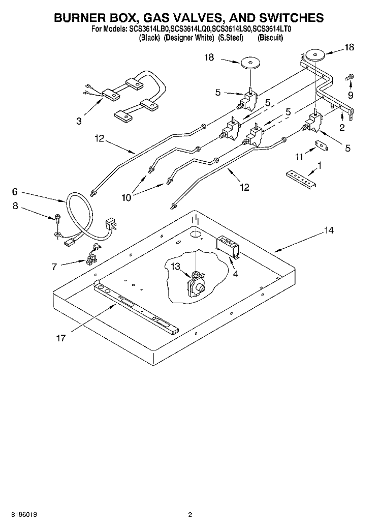 SECTION Diagram and Parts List for SCS3614LB0  Whirlpool Cooktop