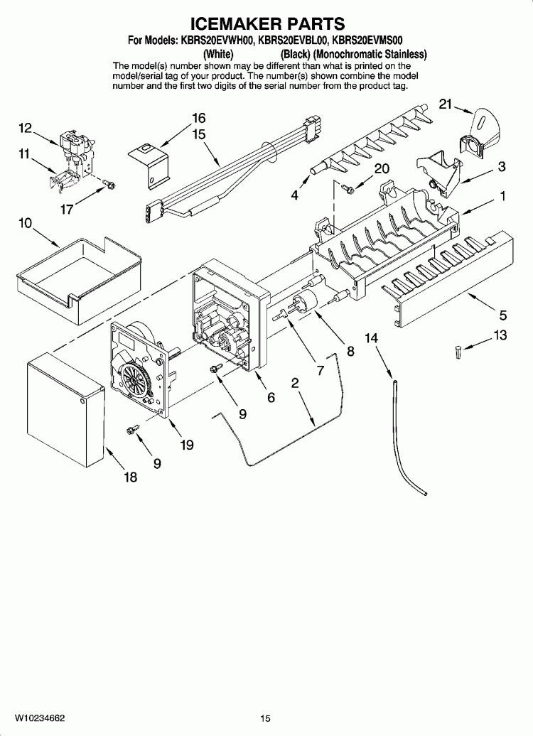 ICEMAKER PARTS, OPTIONAL PARTS (NOT INCLUDED) Diagram and Parts List for KBRS20EVWH00  KitchenAid Refrigerator