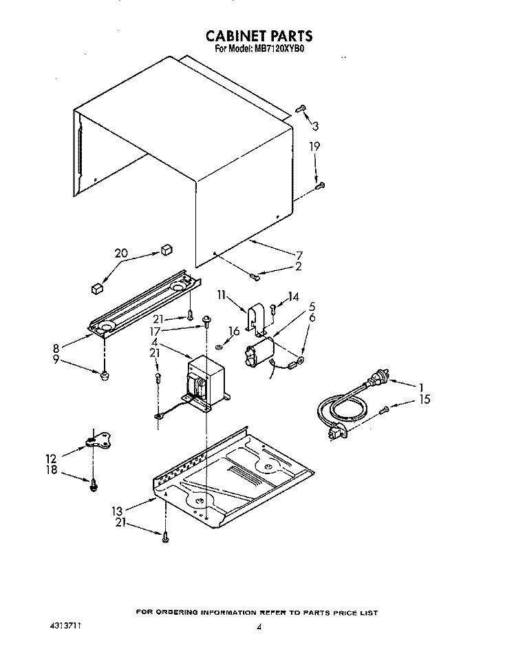 CABINET Diagram and Parts List for MB7120XYB0  Whirlpool Microwave
