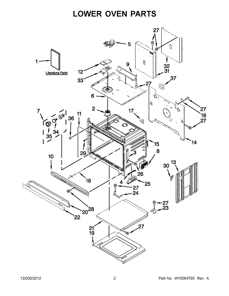 LOWER OVEN PARTS Diagram and Parts List for WOD93EC0AW01  Whirlpool Wall Oven