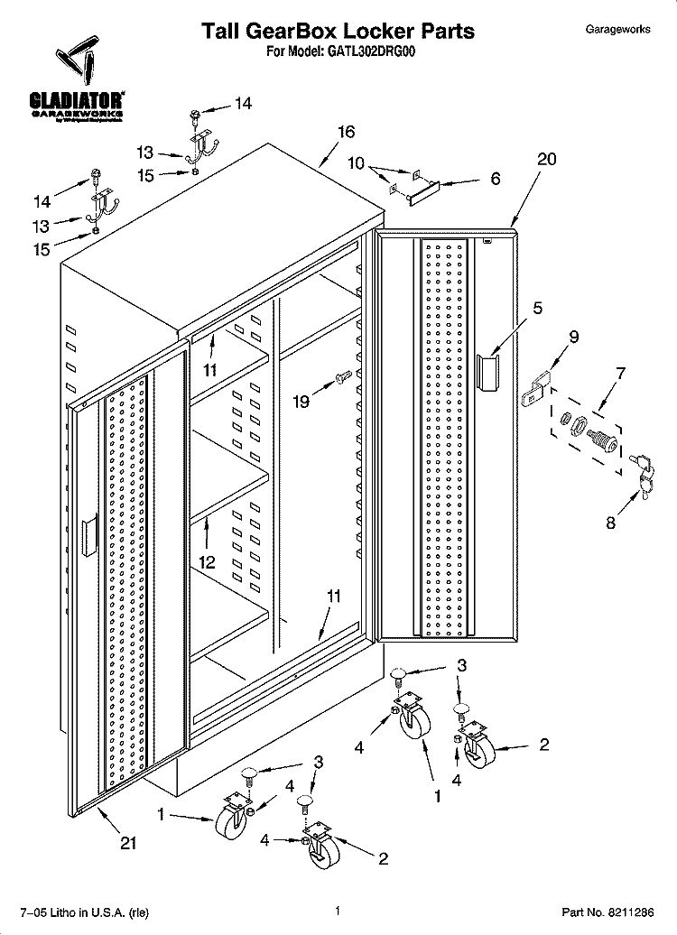 Tall GearBox Locker Parts Diagram and Parts List for GATL302DRG00  Whirlpool Cabinet