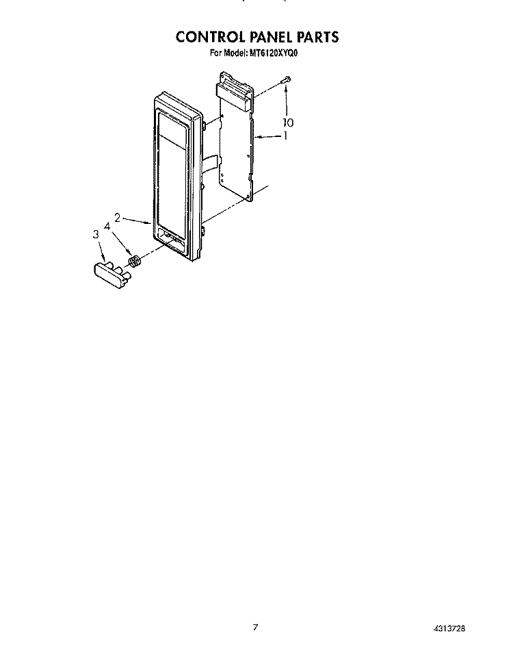CONTROL PANEL Diagram and Parts List for MT6120XYQ0  Whirlpool Microwave