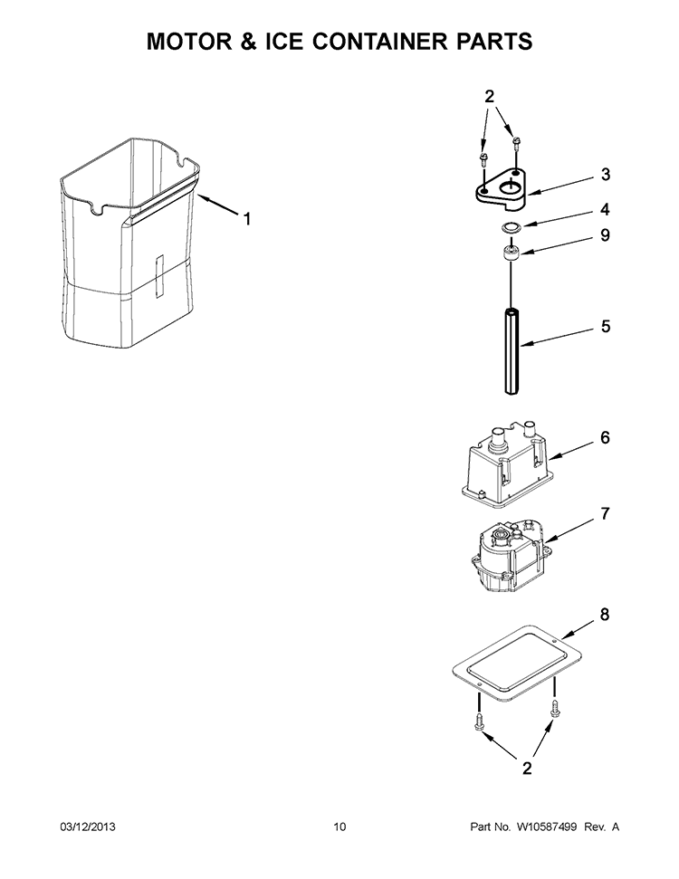 MOTOR & ICE CONTAINER PARTS Diagram and Parts List for KSSC42QTS17  KitchenAid Refrigerator