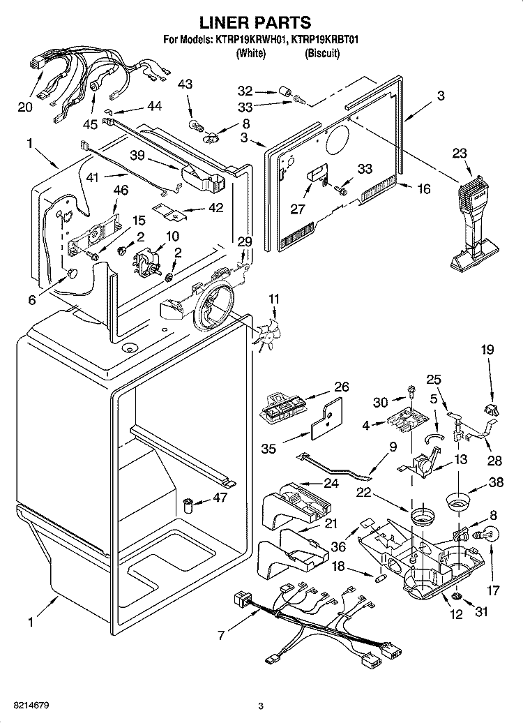 LINER PARTS Diagram and Parts List for KTRP19KRWH01  KitchenAid Refrigerator