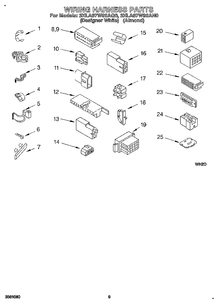 WIRING HARNESS Diagram and Parts List for 3XLA87W92AQ0  Whirlpool Washer