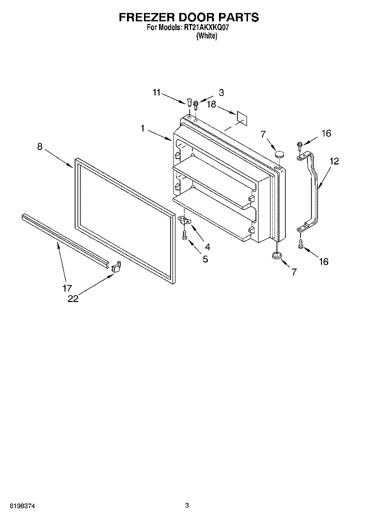 FREEZER DOOR Diagram and Parts List for RT21AKXKQ07  Roper Refrigerator