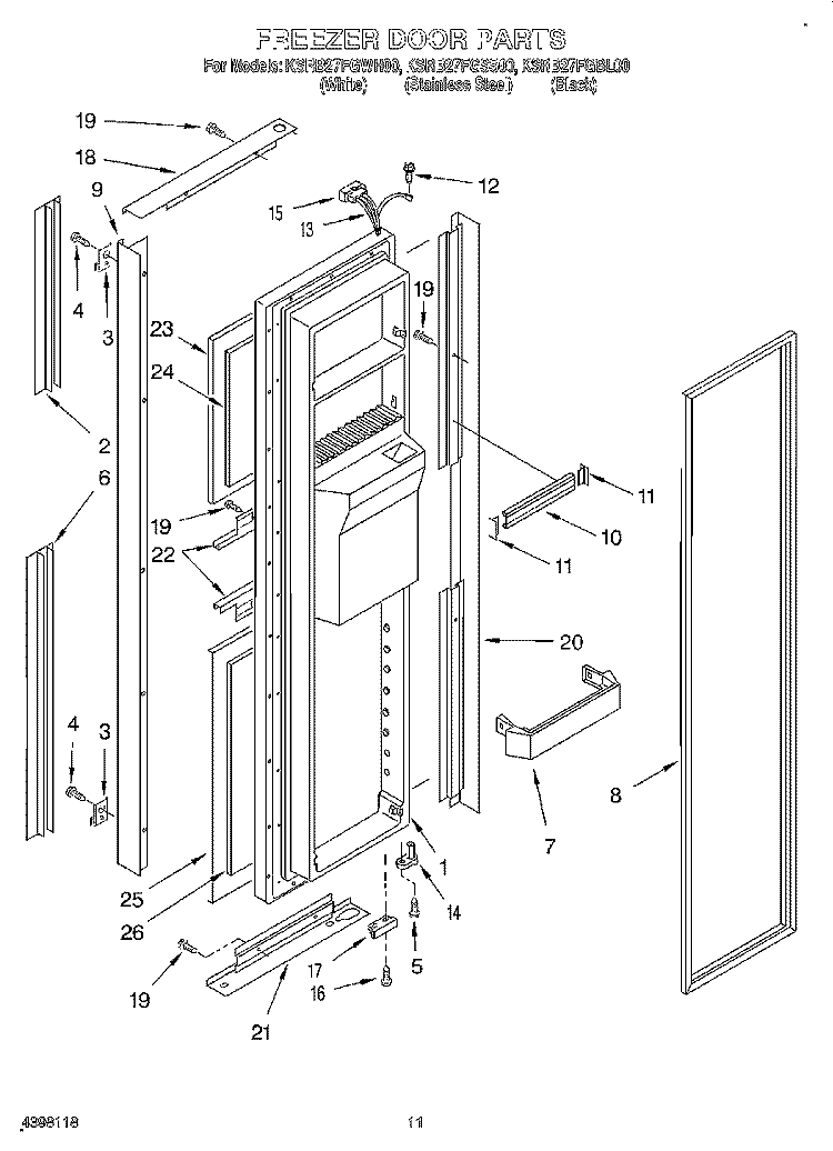 FREEZER DOOR Diagram and Parts List for KSRB27FGBL00  KitchenAid Refrigerator