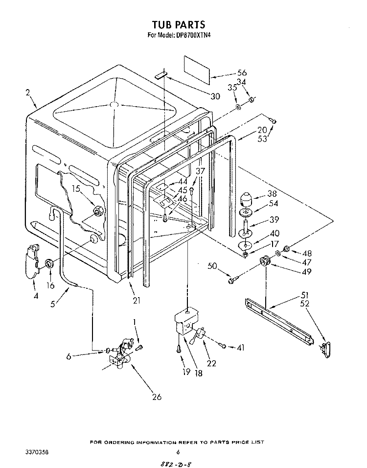 TUB , LITERATURE AND OPTIONAL Diagram and Parts List for DP8700XTN4  Whirlpool Dishwasher