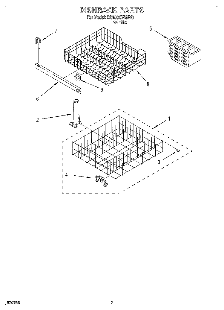 DISHRACK Diagram and Parts List for DU400CWGW0  Whirlpool Dishwasher