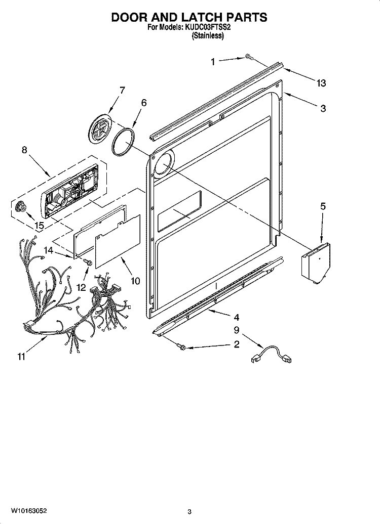 DOOR AND LATCH PARTS Diagram and Parts List for KUDC03FTSS2  KitchenAid Dishwasher