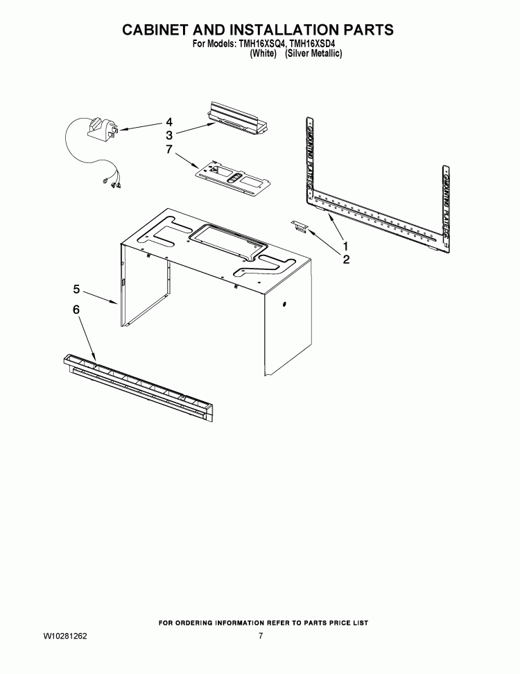 CABINET AND INSTALLATION PARTS Diagram and Parts List for TMH16XSD4  Estate Microwave