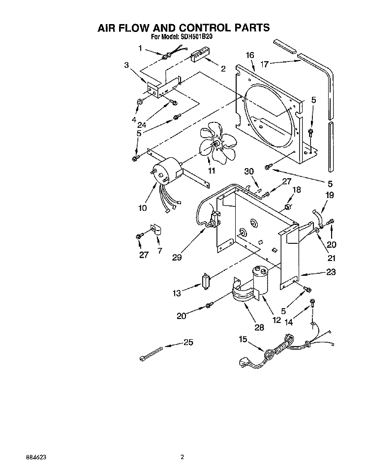 SECTION Diagram and Parts List for SDH501B20  Whirlpool Dehumidifier