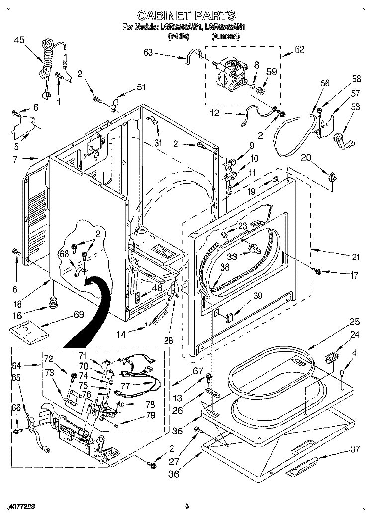 CABINET Diagram and Parts List for LGR6848AN1  Whirlpool Dryer