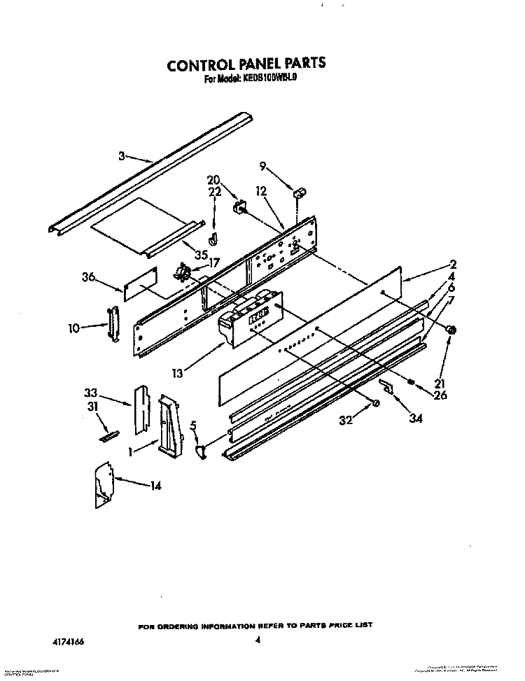 CONTROL PANEL Diagram and Parts List for KEDS100WWH0  KitchenAid Range