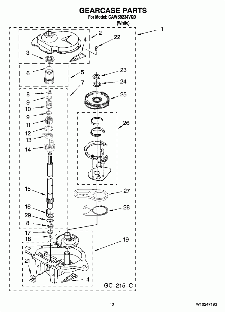 GEARCASE PARTS, OPTIONAL PARTS (NOT INCLUDED) Diagram and Parts List for CAWS9234VQ0  Crosley Washer