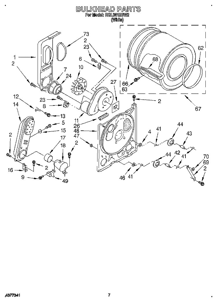 BULKHEAD Diagram and Parts List for RGL3612BW2  Roper Dryer