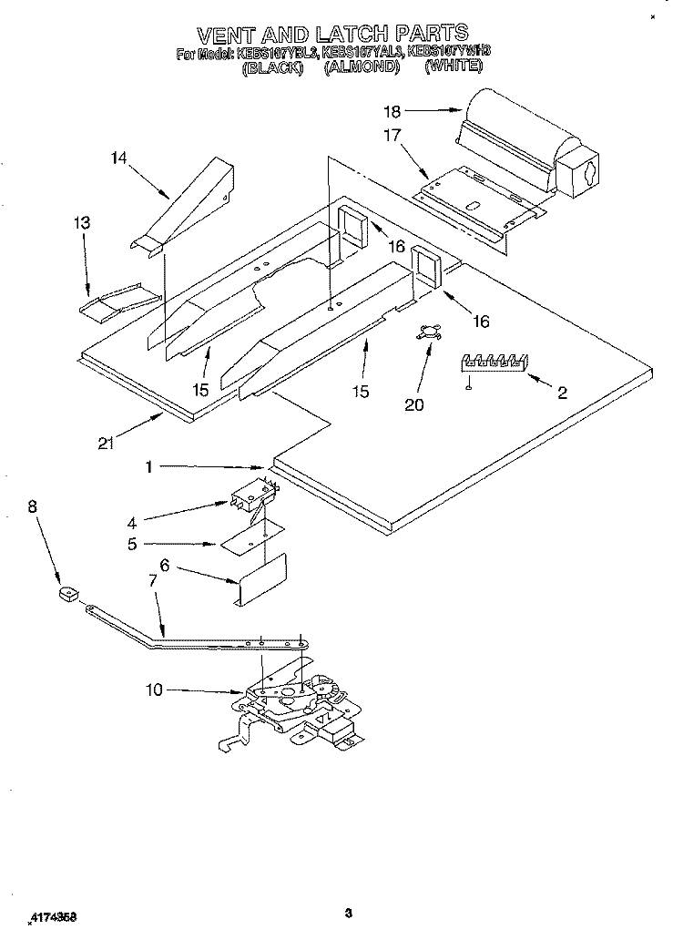 VENT AND LATCH Diagram and Parts List for KEBS107YBL3  KitchenAid Wall Oven
