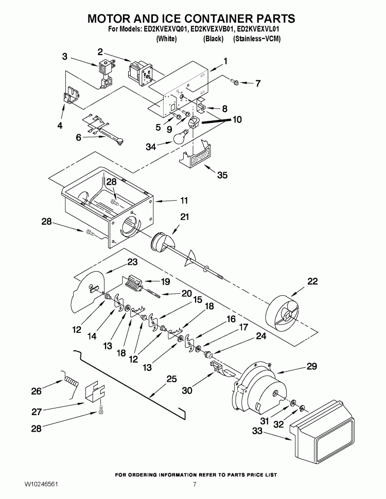 MOTOR AND ICE CONTAINER PARTS Diagram and Parts List for ED2KVEXVB01  Whirlpool Refrigerator