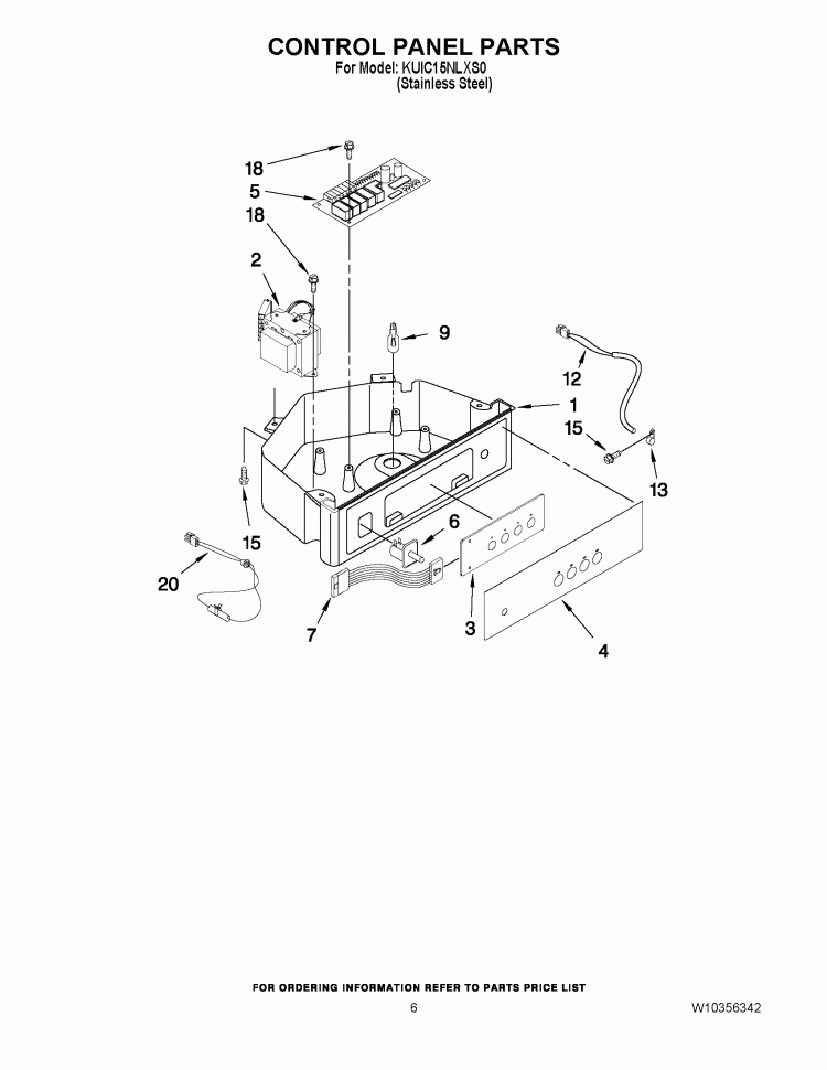 CONTROL PANEL PARTS Diagram and Parts List for KUIC15NLXS0  KitchenAid Ice Maker