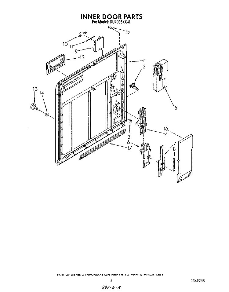 INNER DOOR Diagram and Parts List for DU4095XX0  Whirlpool Dishwasher