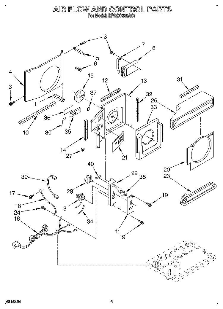 AIRFLOW AND CONTROL Diagram and Parts List for BPAC0500AS1  KitchenAid Air Conditioner